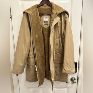 Mighty Mac Coat Jacket Fleece Lined Overcoat with zipped Hood Tan USA Made